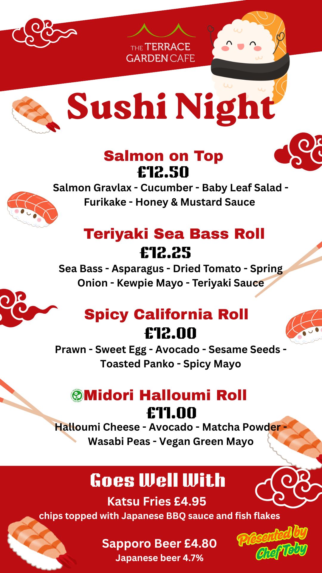 Sushi night menu 22nd May 12th June